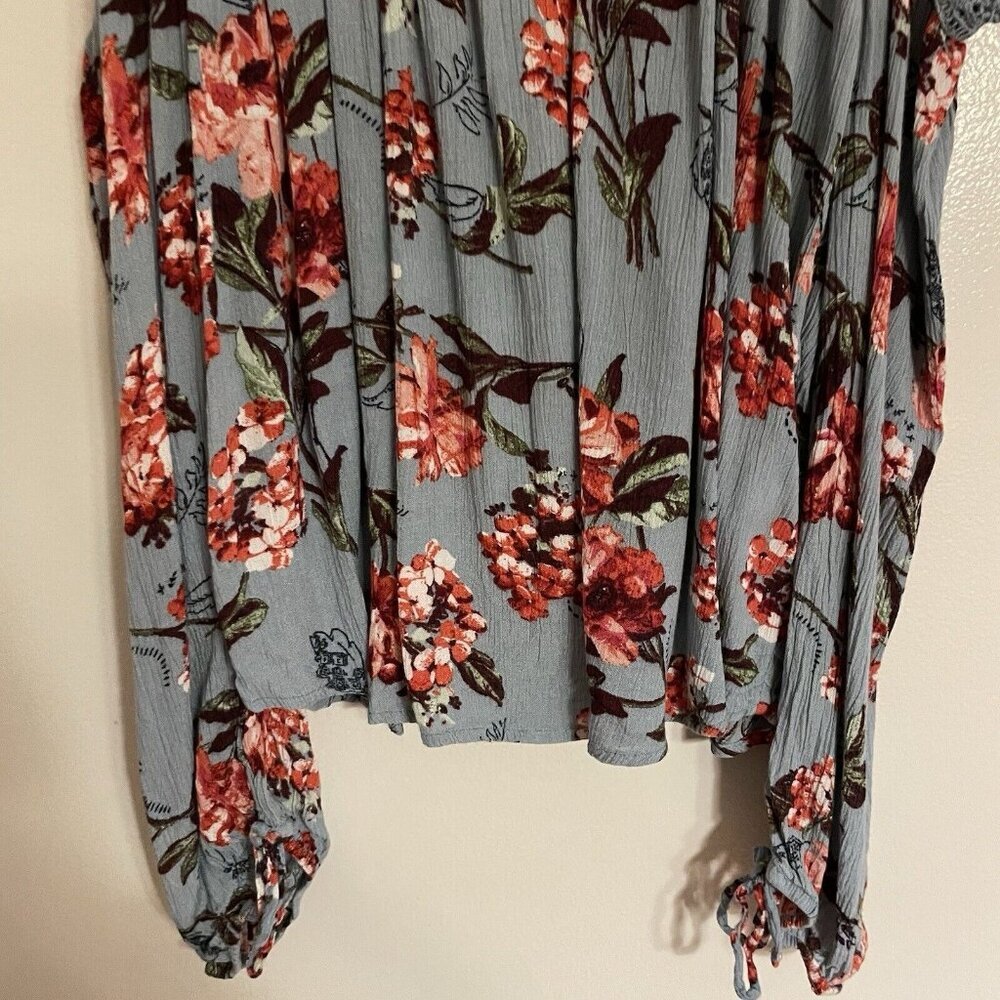 Abercrombie & Fitch Women S Blue Floral Long Sleeve Cold Shoulder Keyhole Blouse - Picture 3 of 10